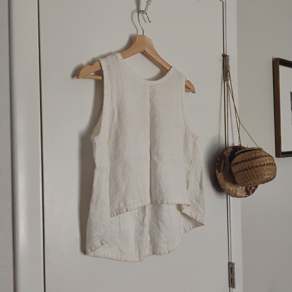 Only Child High Low Linen Tank Top- XS, Soft White